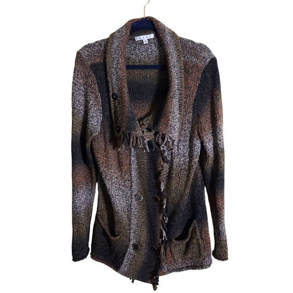 Cabi Frontier Fringe Double Breasted Ombre Neutral Coatagan Size L - Picture 2 of 8